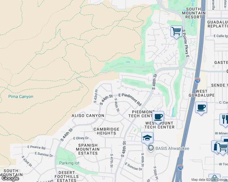 map of restaurants, bars, coffee shops, grocery stores, and more near 4510 East Monte Way in Phoenix