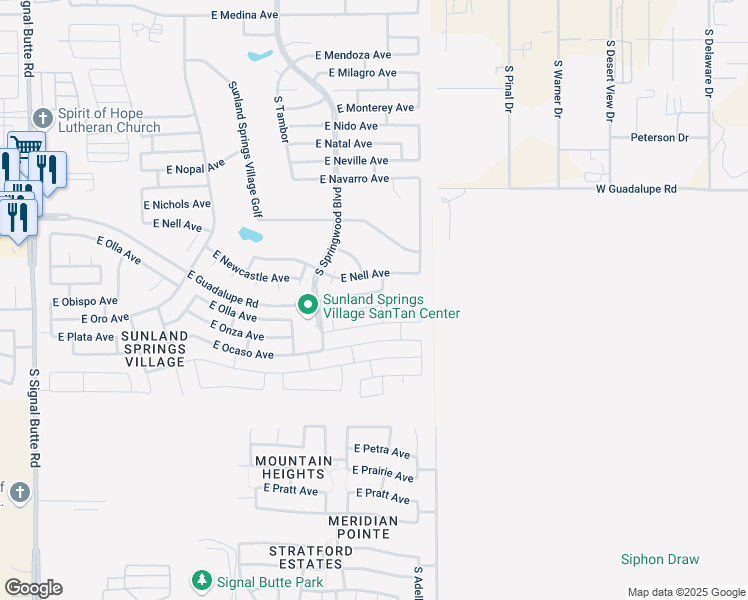 map of restaurants, bars, coffee shops, grocery stores, and more near 11452 East Olla Avenue in Mesa