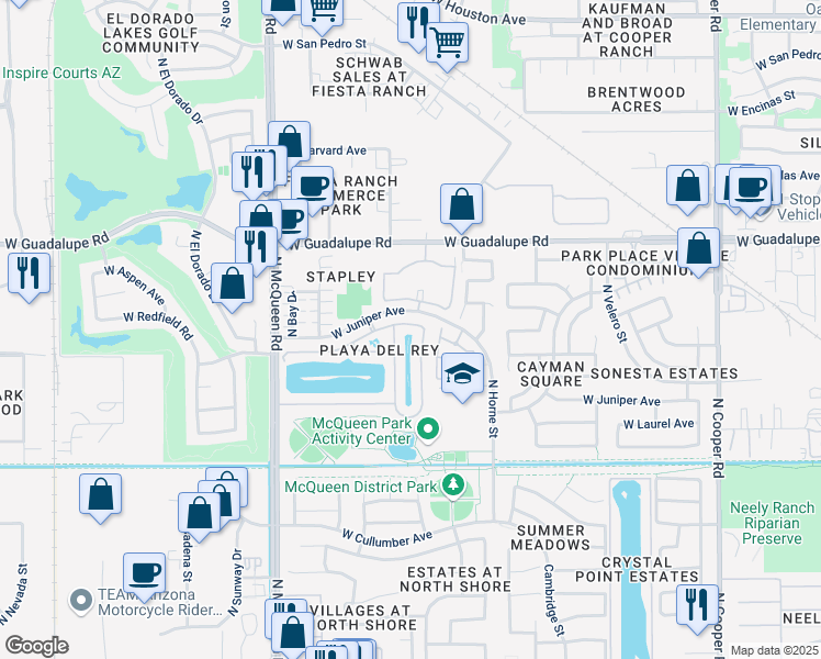 map of restaurants, bars, coffee shops, grocery stores, and more near 1371 West Laurel Avenue in Gilbert