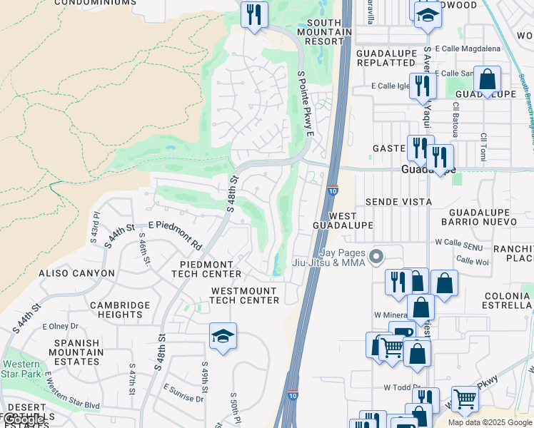 map of restaurants, bars, coffee shops, grocery stores, and more near 5019 East La Mirada Way in Phoenix