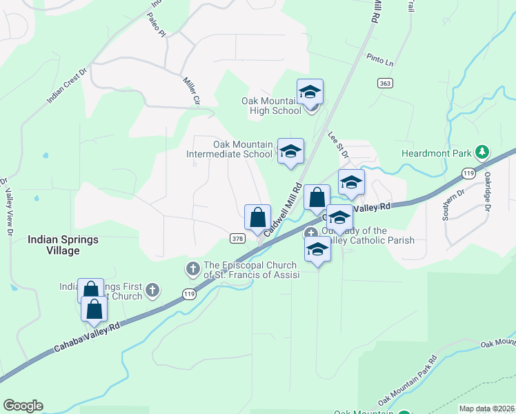 map of restaurants, bars, coffee shops, grocery stores, and more near 538 Caldwell Mill Circle in Birmingham