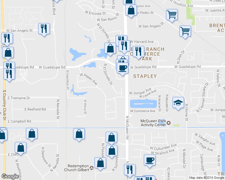 map of restaurants, bars, coffee shops, grocery stores, and more near 648 N El Dorado Dr in Gilbert