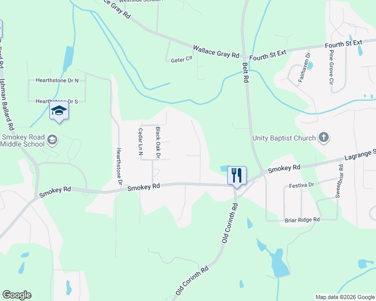 map of restaurants, bars, coffee shops, grocery stores, and more near 27 Smokey Ridge Court in Newnan