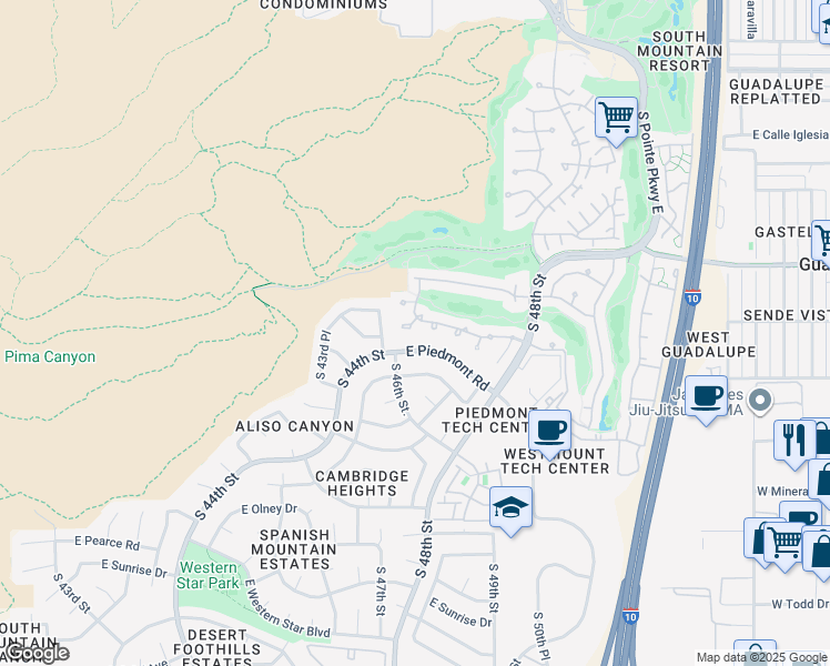 map of restaurants, bars, coffee shops, grocery stores, and more near 9409 South 46th Street in Phoenix