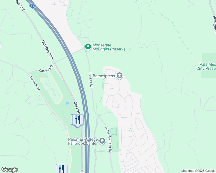 map of restaurants, bars, coffee shops, grocery stores, and more near 284 Pantaneiro Place in Fallbrook