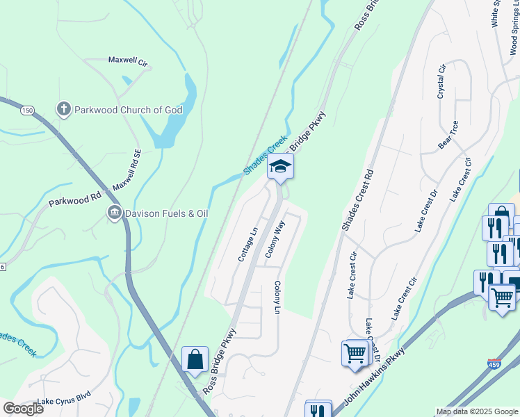 map of restaurants, bars, coffee shops, grocery stores, and more near 5270 Cottage Lane in Hoover