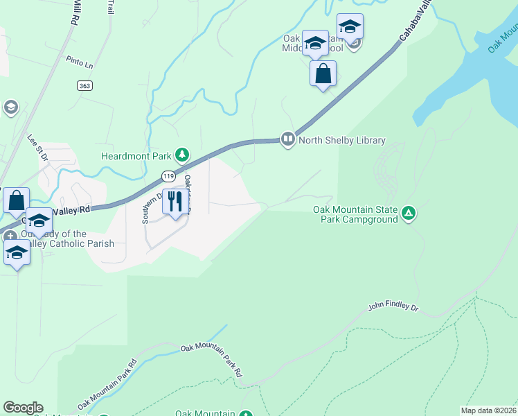 map of restaurants, bars, coffee shops, grocery stores, and more near 100 Spring Road in Birmingham
