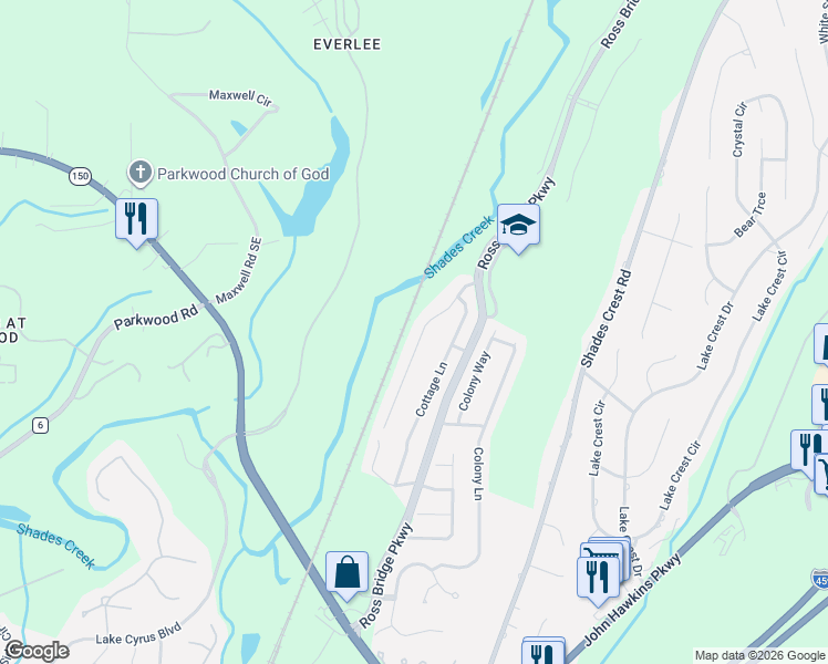 map of restaurants, bars, coffee shops, grocery stores, and more near 5281 Cottage Circle in Birmingham