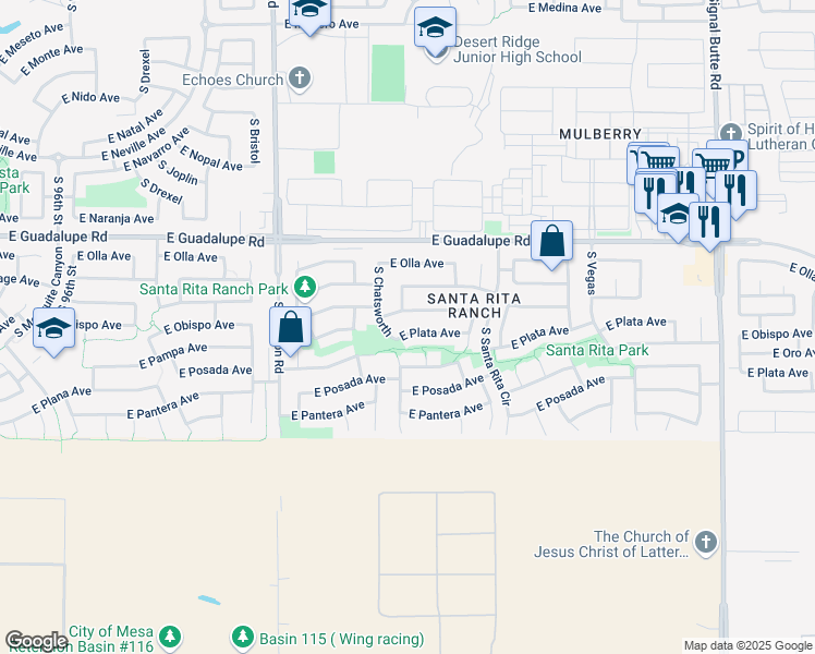 map of restaurants, bars, coffee shops, grocery stores, and more near 10222 East Plata Avenue in Mesa