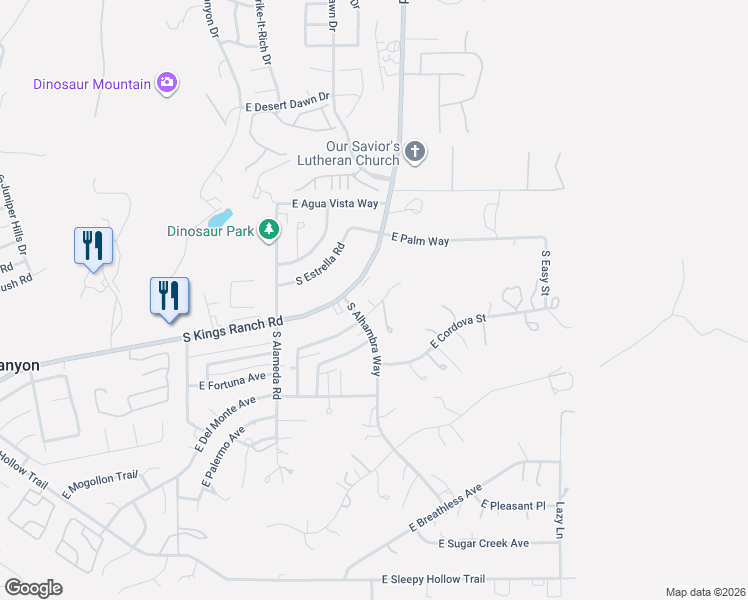 map of restaurants, bars, coffee shops, grocery stores, and more near 10428 East La Palma Avenue in Gold Canyon