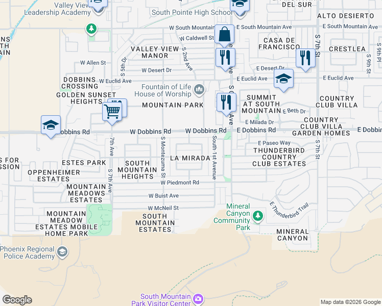 map of restaurants, bars, coffee shops, grocery stores, and more near in Phoenix