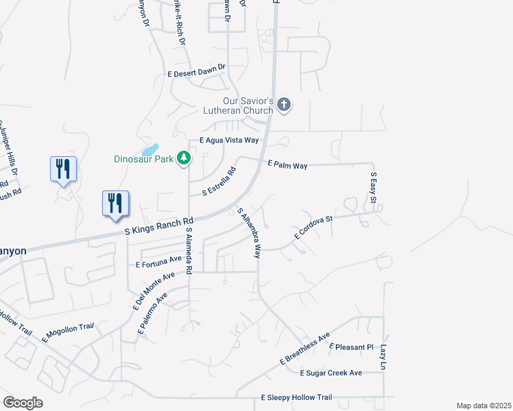 map of restaurants, bars, coffee shops, grocery stores, and more near 10444 East La Palma Avenue in Gold Canyon