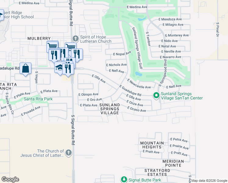 map of restaurants, bars, coffee shops, grocery stores, and more near 2826 South Wattlewood in Mesa