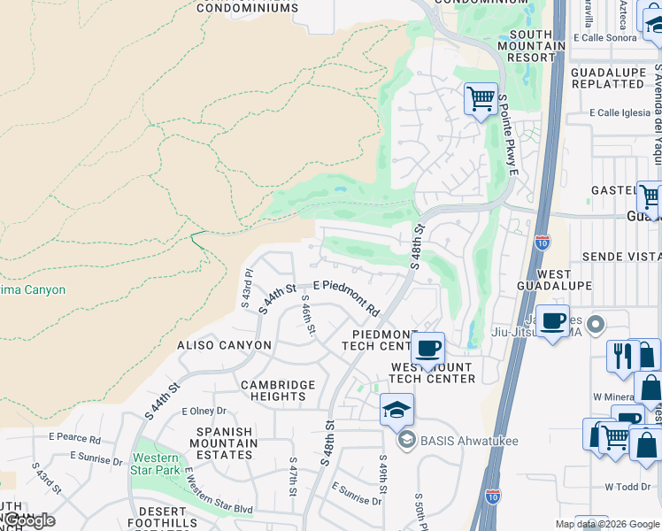 map of restaurants, bars, coffee shops, grocery stores, and more near 9409 South 46th Street in Phoenix