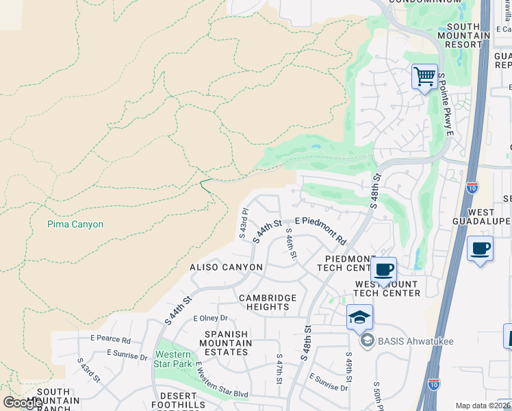 map of restaurants, bars, coffee shops, grocery stores, and more near 4335 East Monte Way in Phoenix