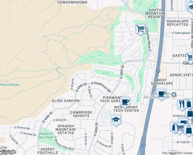 map of restaurants, bars, coffee shops, grocery stores, and more near 9409 South 46th Street in Phoenix