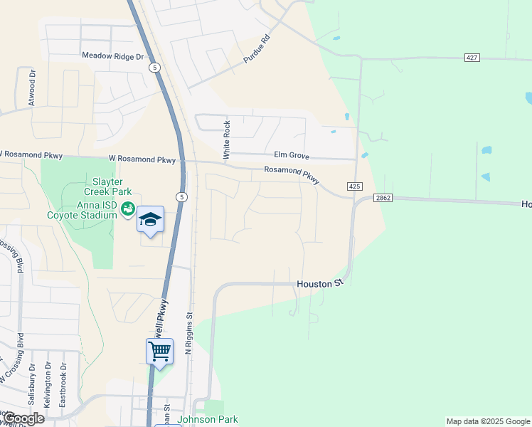 map of restaurants, bars, coffee shops, grocery stores, and more near 2405 Farm to Market Road 2862 in Anna