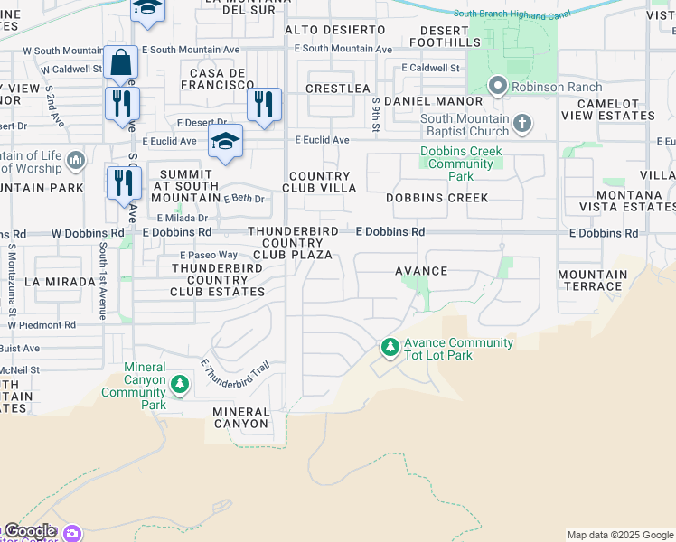 map of restaurants, bars, coffee shops, grocery stores, and more near 830 East Hopi Trail in Phoenix