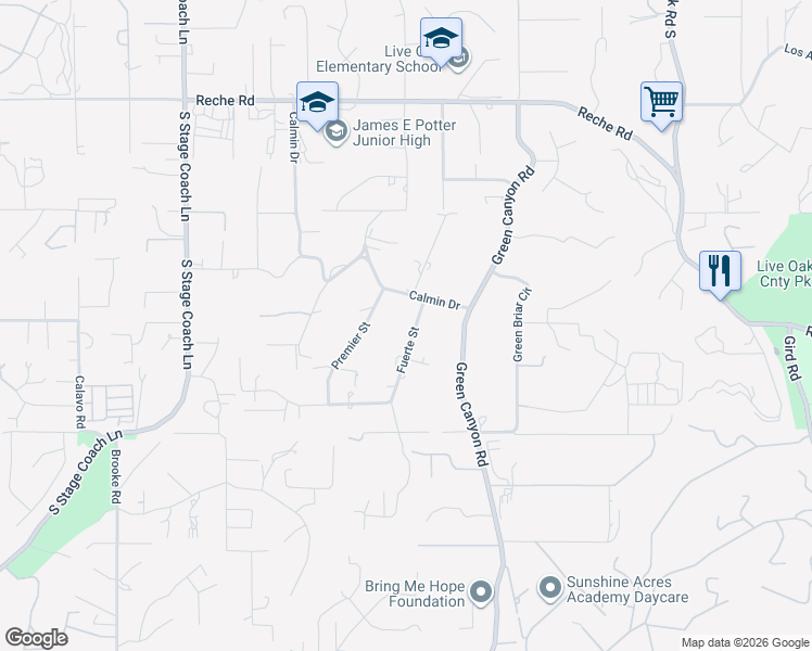map of restaurants, bars, coffee shops, grocery stores, and more near 1731 Fuerte Street in Fallbrook