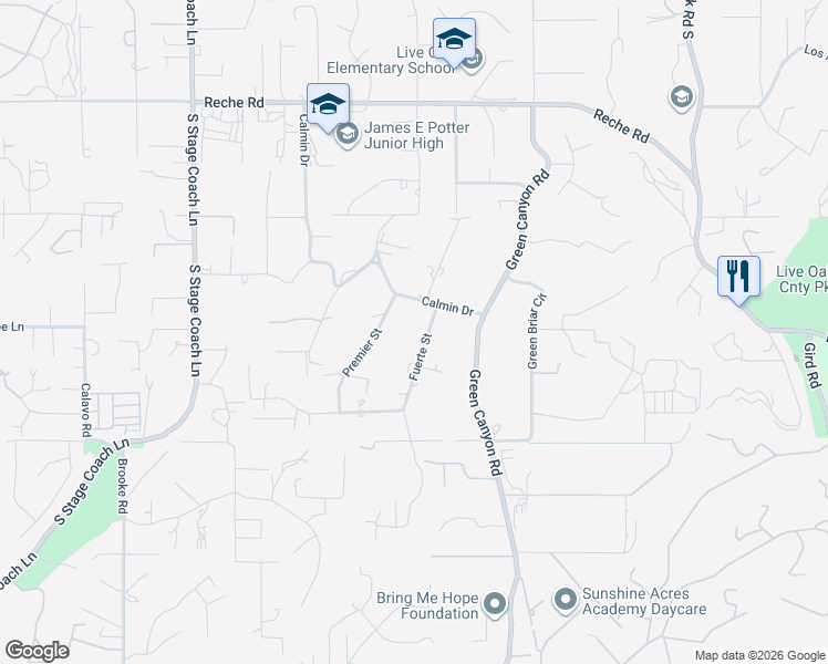 map of restaurants, bars, coffee shops, grocery stores, and more near 1731 Fuerte Street in Fallbrook