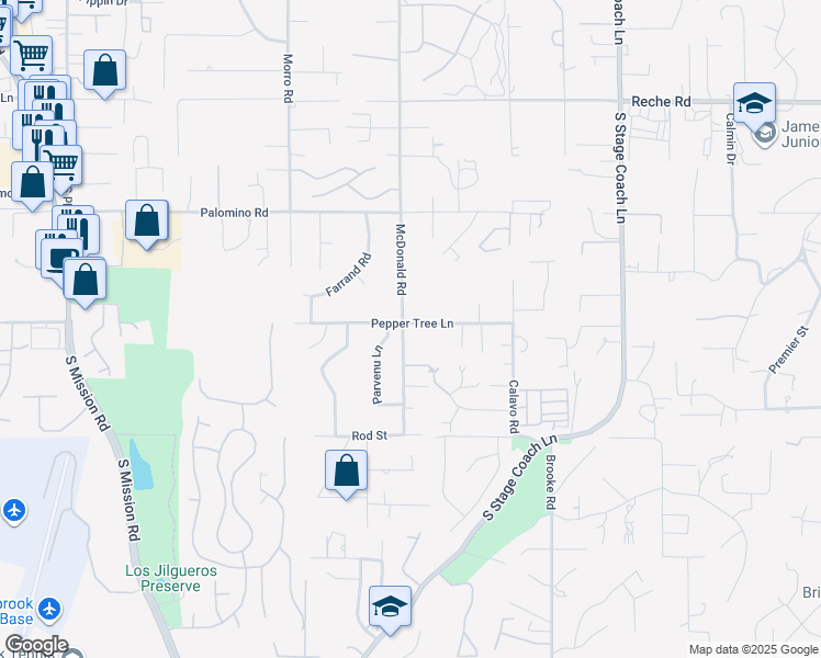 map of restaurants, bars, coffee shops, grocery stores, and more near 1121 Pepper Tree Lane in Fallbrook