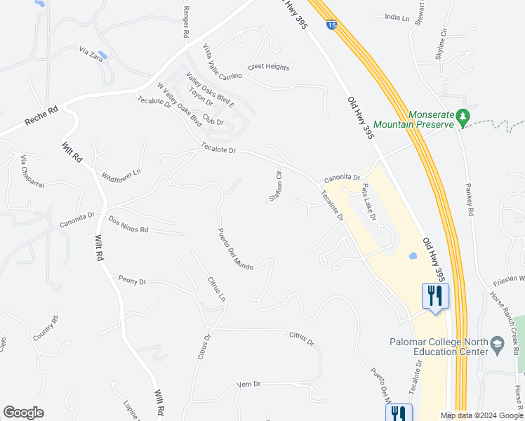 map of restaurants, bars, coffee shops, grocery stores, and more near 4007 Millagra Drive in Fallbrook