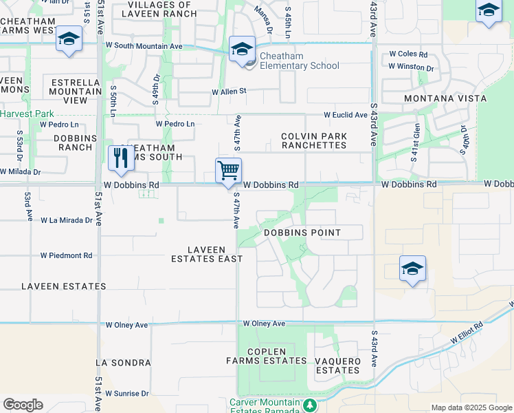 map of restaurants, bars, coffee shops, grocery stores, and more near 4618 West Paseo Way in Phoenix