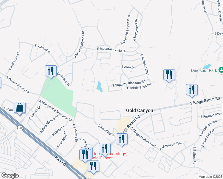 map of restaurants, bars, coffee shops, grocery stores, and more near 8528 East Brittle Bush Road in Gold Canyon