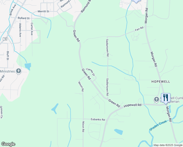 map of restaurants, bars, coffee shops, grocery stores, and more near 3539 Misty Hollow Drive in Bessemer