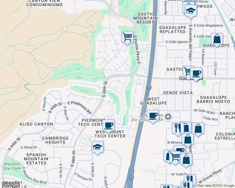 map of restaurants, bars, coffee shops, grocery stores, and more near 5019 East La Mirada Way in Phoenix