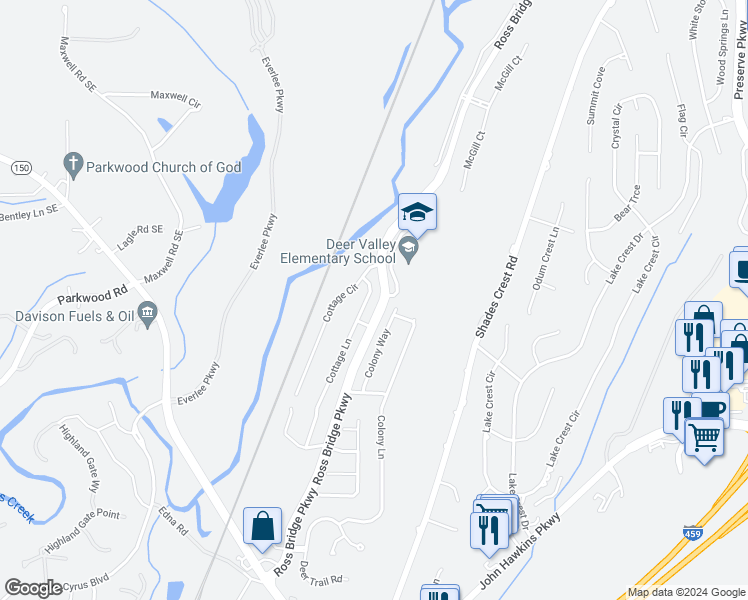 map of restaurants, bars, coffee shops, grocery stores, and more near 5254 Cottage Lane in Birmingham