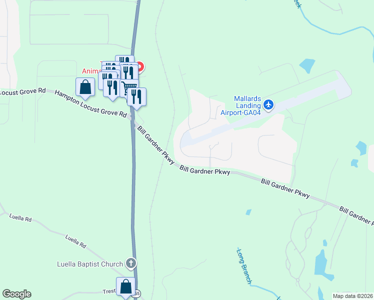map of restaurants, bars, coffee shops, grocery stores, and more near 320 Canvasback Trail in Locust Grove