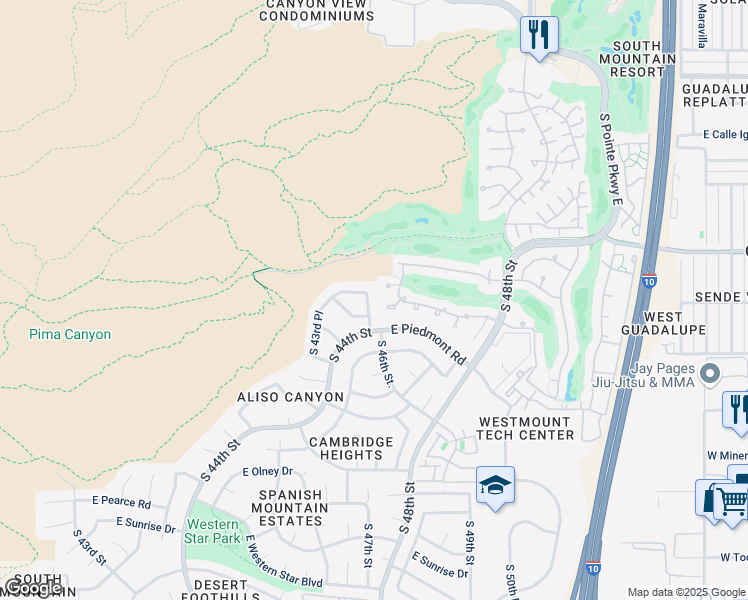 map of restaurants, bars, coffee shops, grocery stores, and more near 4510 East Monte Way in Phoenix