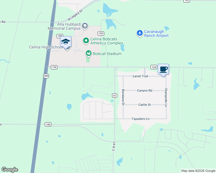 map of restaurants, bars, coffee shops, grocery stores, and more near 1721 Rodeo Drive in Celina