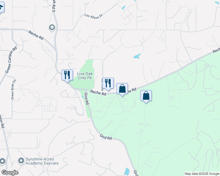 map of restaurants, bars, coffee shops, grocery stores, and more near Reche Road in Fallbrook