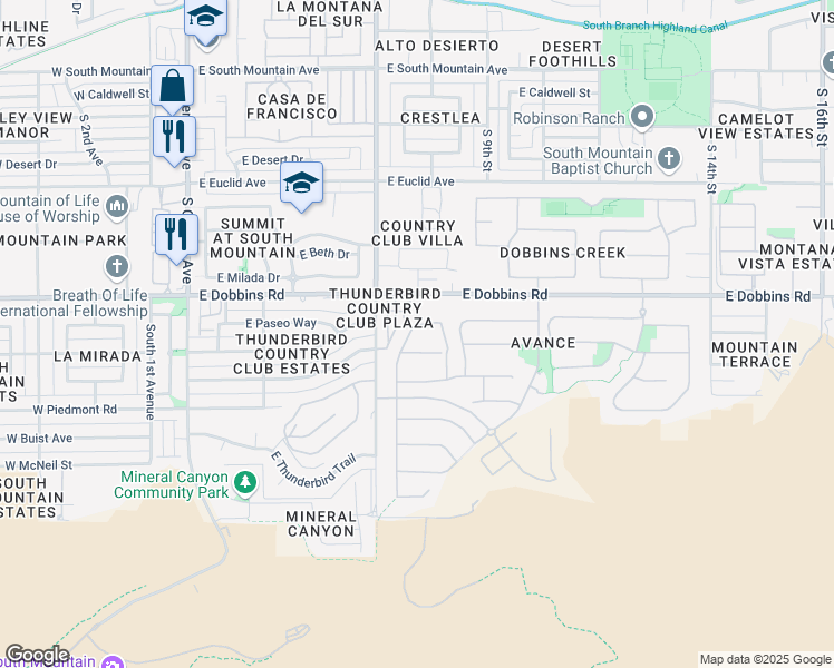 map of restaurants, bars, coffee shops, grocery stores, and more near 805 East Paseo Way in Phoenix