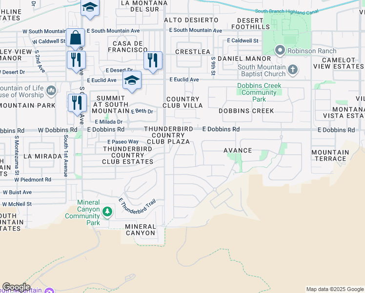 map of restaurants, bars, coffee shops, grocery stores, and more near 805 East Paseo Way in Phoenix