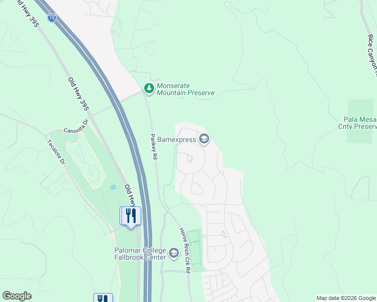 map of restaurants, bars, coffee shops, grocery stores, and more near 284 Pantaneiro Place in Fallbrook