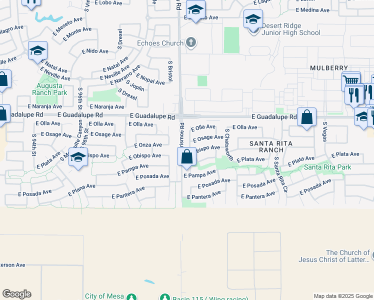 map of restaurants, bars, coffee shops, grocery stores, and more near 2944 South Feliz in Mesa