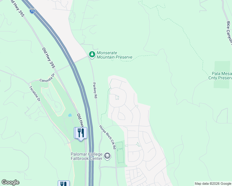 map of restaurants, bars, coffee shops, grocery stores, and more near 220 Pantaneiro Place in Fallbrook
