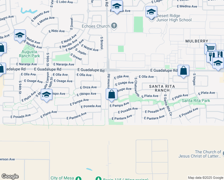 map of restaurants, bars, coffee shops, grocery stores, and more near 2944 South Feliz in Mesa