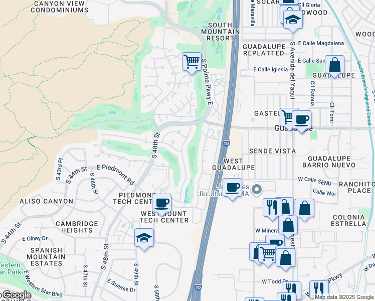 map of restaurants, bars, coffee shops, grocery stores, and more near 9417 South 51st Street in Phoenix