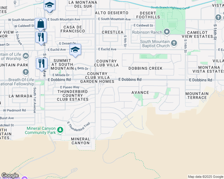 map of restaurants, bars, coffee shops, grocery stores, and more near 830 East Hopi Trail in Phoenix