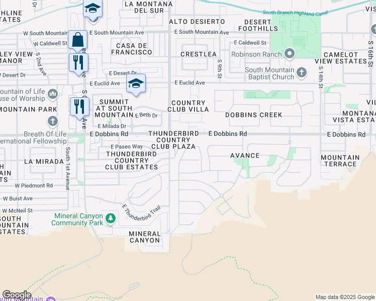 map of restaurants, bars, coffee shops, grocery stores, and more near 717 East Hopi Trail in Phoenix