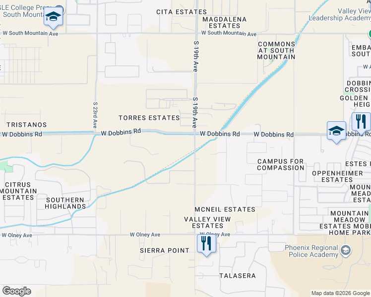 map of restaurants, bars, coffee shops, grocery stores, and more near 9420 South 19th Avenue in Phoenix