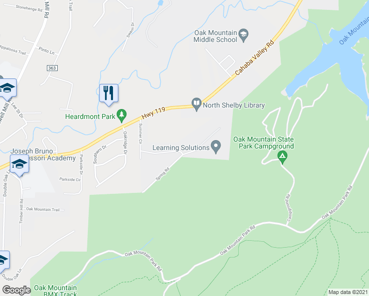 map of restaurants, bars, coffee shops, grocery stores, and more near 100 Spring Road in Birmingham