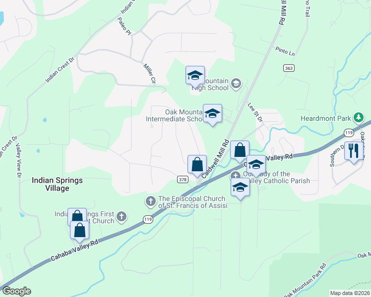map of restaurants, bars, coffee shops, grocery stores, and more near 538 Caldwell Mill Circle in Birmingham