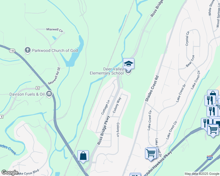 map of restaurants, bars, coffee shops, grocery stores, and more near 5242 Cottage Circle in Birmingham