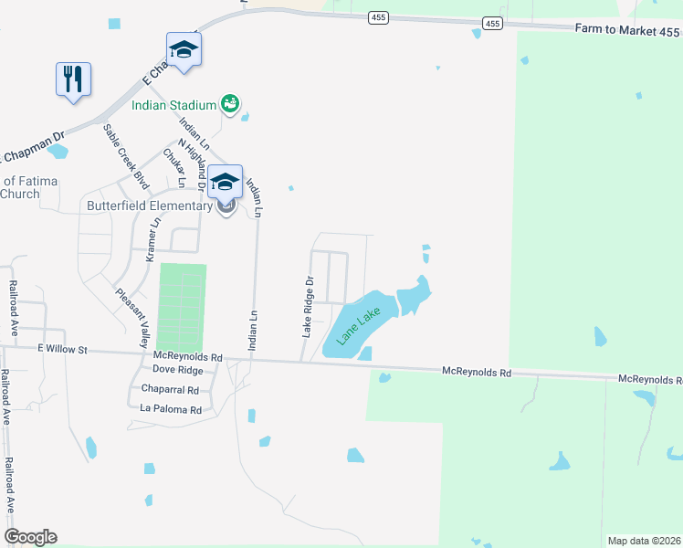 map of restaurants, bars, coffee shops, grocery stores, and more near 3008 Lake Side Drive in Sanger