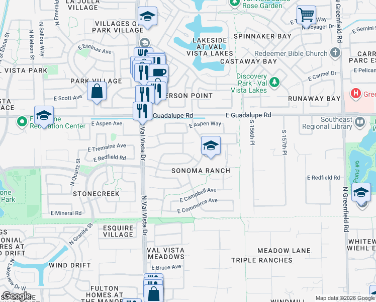 map of restaurants, bars, coffee shops, grocery stores, and more near in Gilbert